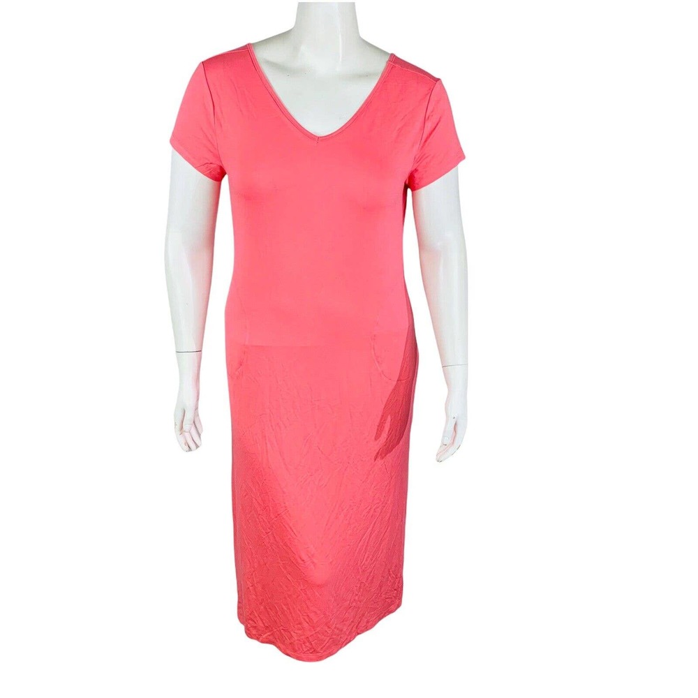 New INK+IVY Womens Sz‎ Large Soft Light Jersey Double V-Neck Dress Pink NWT